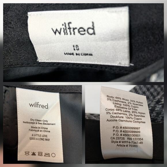 Wilfred SZ 10 Wool Cashmere Blend Houndstooth Mini Skirt Gray Black - Picture 5 of 5